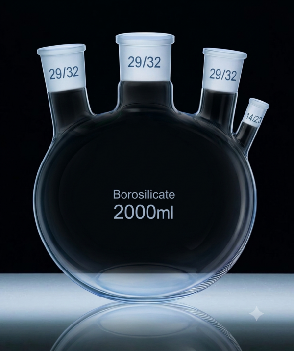 Колба круглодонная 2000 мл, 4 горла | BORO 3.3 | шлиф 29/32 и 14/23